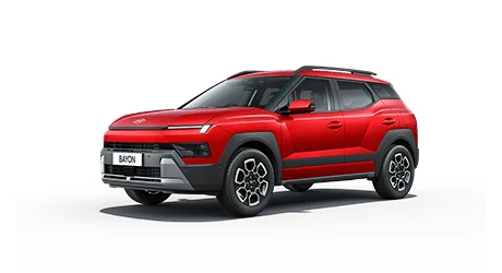Hyundai Bayon for India in red, front three-quarter