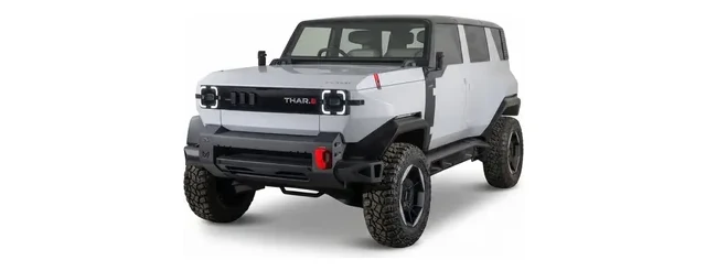 Mahindra Thar.e concept in white, front three-quarter