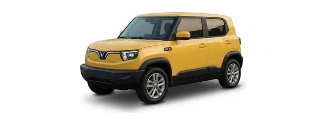 VinFast VF 3 in yellow, front three-quarter