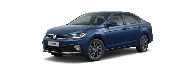 Volkswagen Virtus facelift in blue, front three-quarter